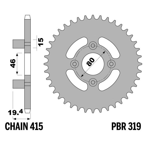 Corona PBR Z48 denti passo 415 in Ferro Fantic Motor RG 6 VELSuper 50
