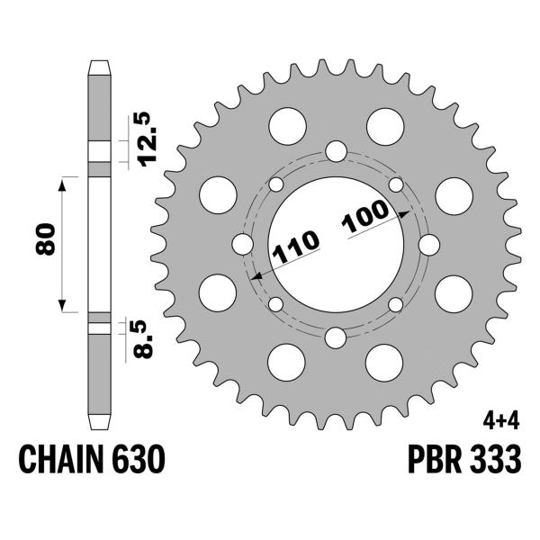 Corona PBR Z38 denti passo 630 in Acciaio Honda CB750F (RC01) 1979-1979