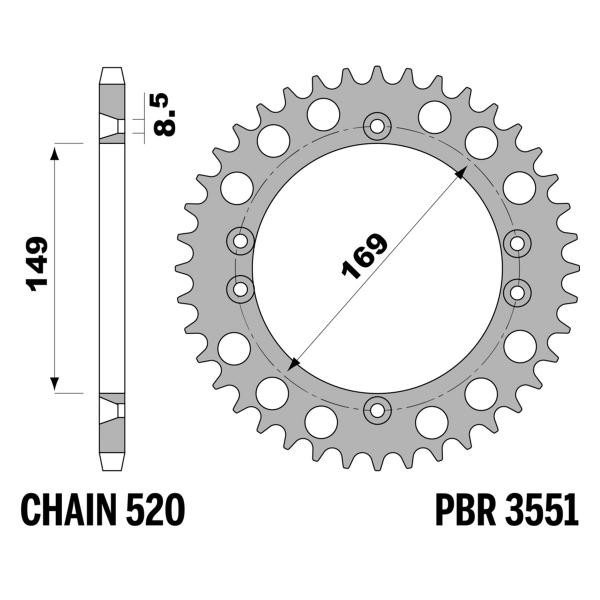 Corona PBR Z42 denti passo 520 in Acciaio Aprilia Rally 125 1986-1987