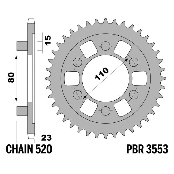 Corona PBR Z38 denti passo 520 in Acciaio Aprilia AF-1 Futura 125 1990-1993