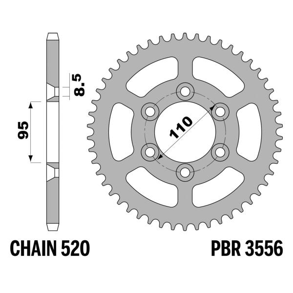 PBR Ergal rear sprocket Z43 teeth 520 size Aprilia Climber-Trial 280 1989-1996
