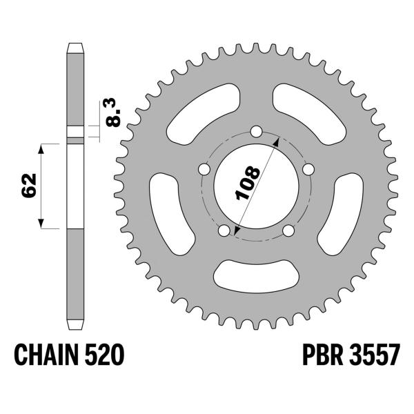 PBR Steel rear sprocket Z40 teeth 520 size Aprilia Tuareg Wind 125 1989-1992