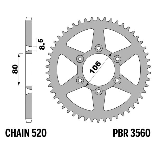 PBR Steel rear sprocket Z42 teeth 520 size Aprilia MX125SM 2004-2006