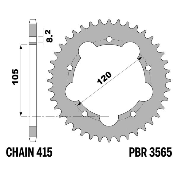 Corona PBR Z45 denti passo 415 in Ferro Aprilia Pegaso AE 50 1992-1996