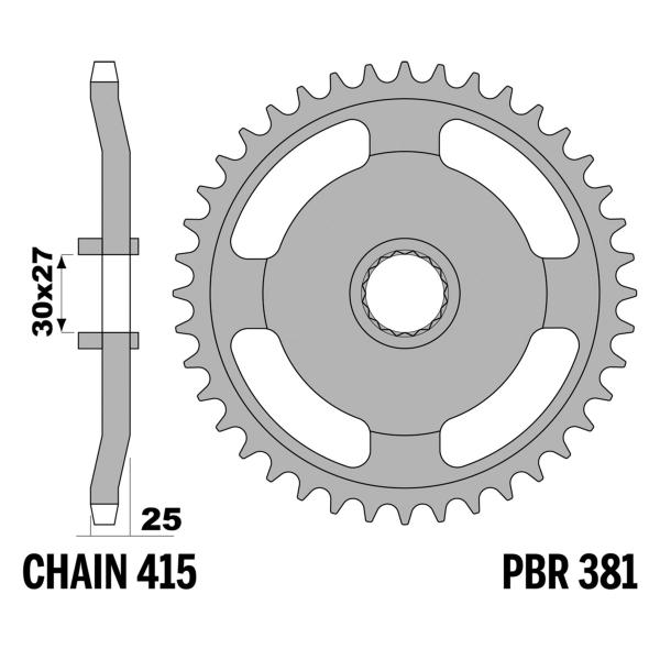 Corona PBR Z37 denti passo 415 in Ferro Gilera Bullit 50 1990-1996