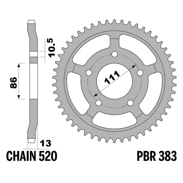 Corona PBR Z43 denti passo 520 in Acciaio Gilera Nord West 350 1993
