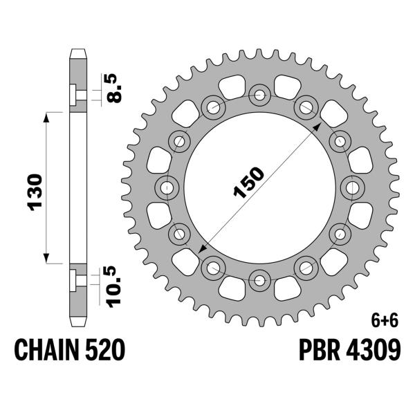 Corona PBR Z45 denti passo 520 in Acciaio Honda FMX650 2005-2008