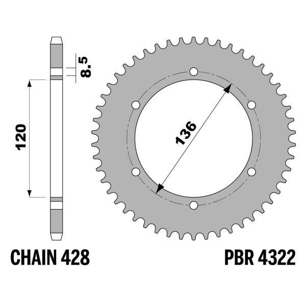 Corona PBR Z45 denti passo 428 in Acciaio Yamaha TZR125R 1992-1993