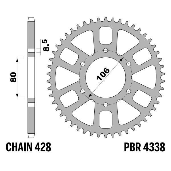 Corona PBR Z56 denti passo 428 in Ergal HM CRE50 1995-2000