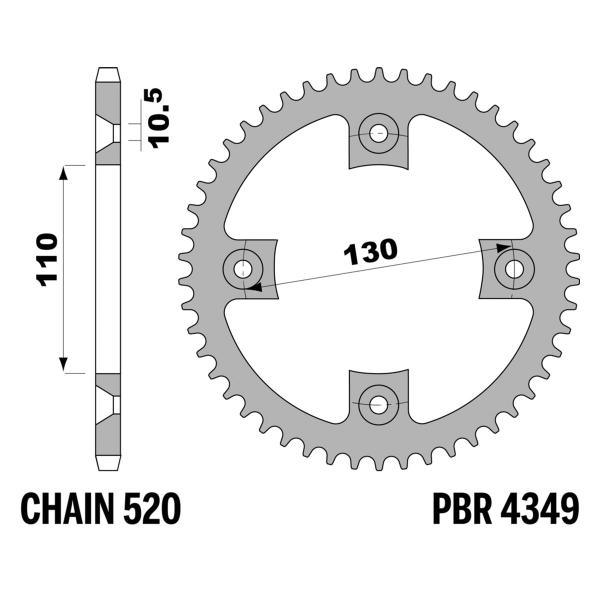 Corona PBR Z36 denti passo 520 in Acciaio Honda ATC-R (Three Wheels) 250 1983-1989