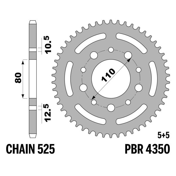 Corona PBR Z42 denti passo 525 in Acciaio Honda CB450S 1986-1988