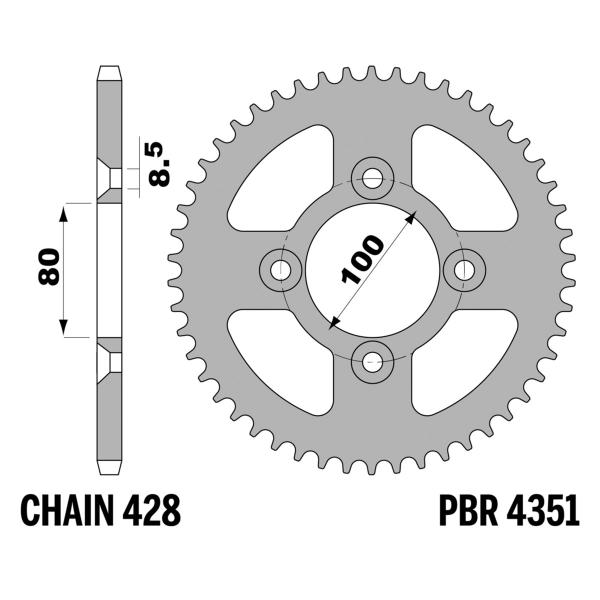 Corona PBR Z50 denti passo 428 in Ferro Honda CRF100F 2004-2013