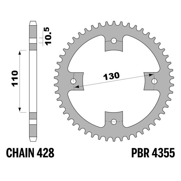 Corona PBR Z48 denti passo 428 in Acciaio Honda TRX90X ATV 2013-2019