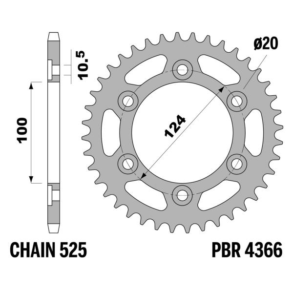 Corona PBR Z38 denti passo 525 in Acciaio Ducati Sport Touring ST4S/ABS 944 2002-2006