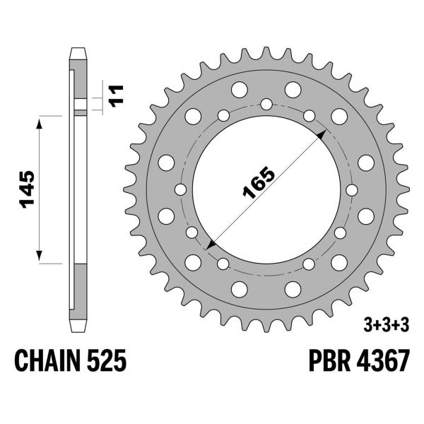 PBR Steel rear sprocket Z44 teeth 525 size Honda NT650A Hawk GT (USA) 1988-1991