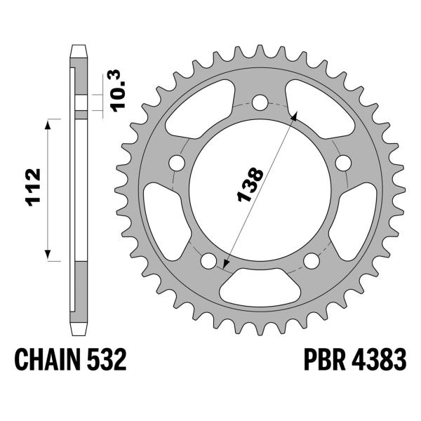 PBR Steel rear sprocket Z48 teeth 532 size Yamaha YZF R6 (5EB) 1999-2002