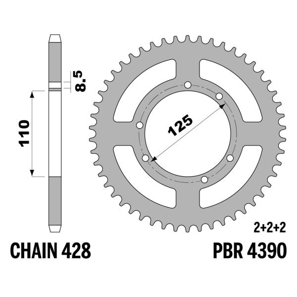 Corona PBR Z56 denti passo 428 in Ferro Bultaco Sherco City CORP 125 2005-2006