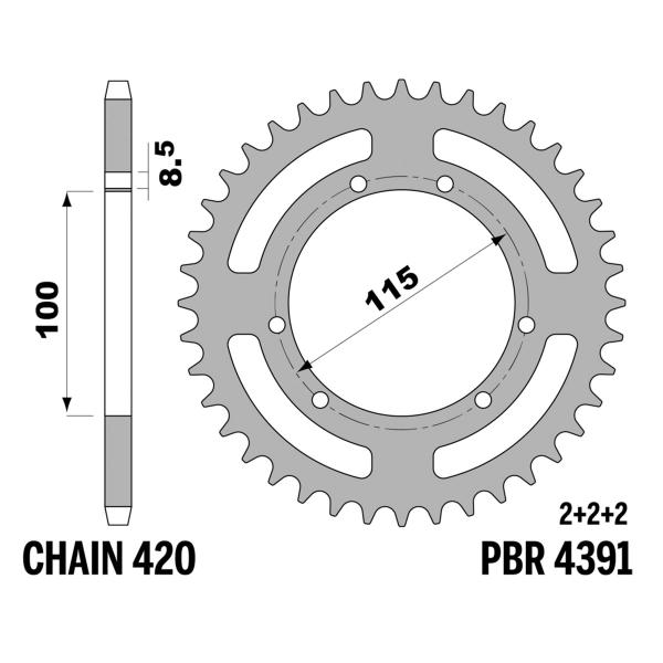 Corona PBR Z52 denti passo 420 in Ferro MH Furia 50 1996-1998
