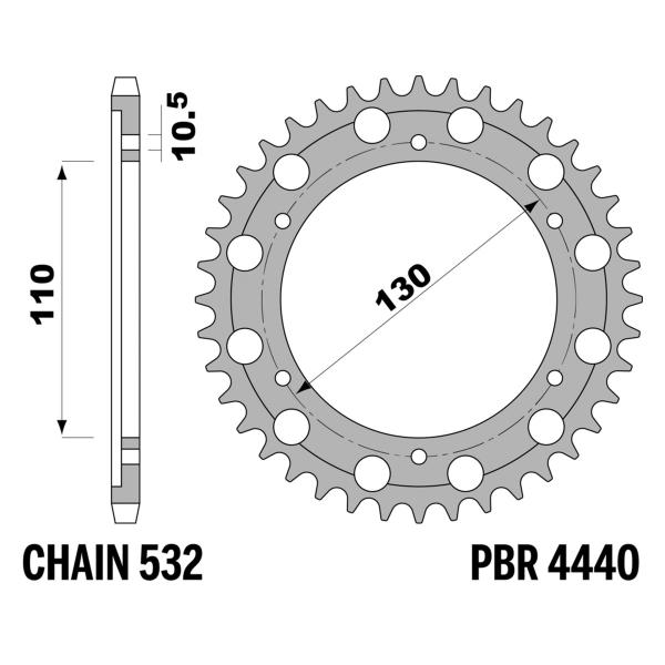 PBR Steel rear sprocket Z48 teeth 532 size Yamaha YZF R6 (5SL) 2003-2005