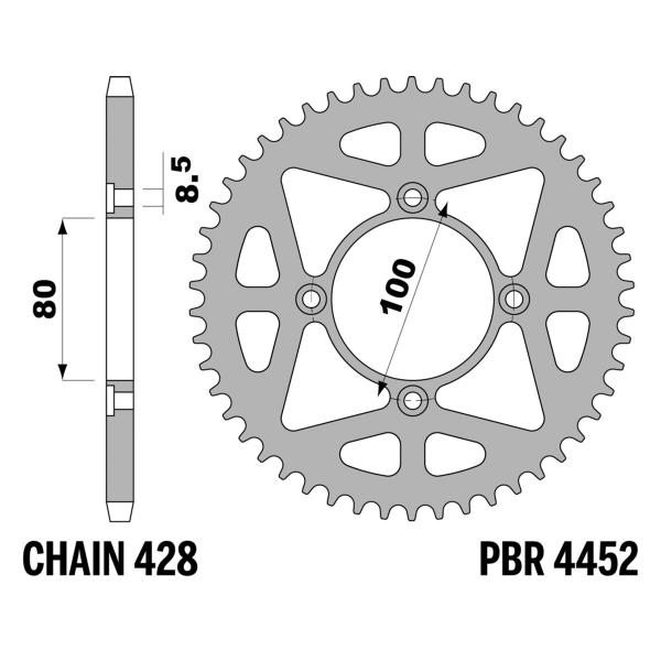 PBR Ergal rear sprocket Z58 teeth 428 size Beta EVO 2T Trial 80 2005-2021