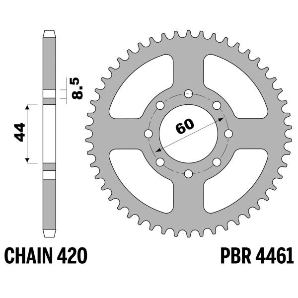 Corona PBR Z52 denti passo 420 in Ferro Yamaha DT50R X50LIMIT 1997-2003