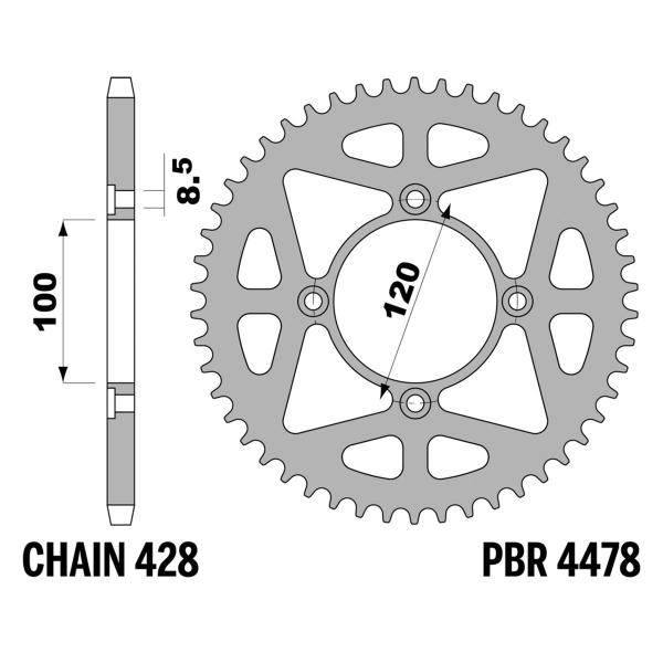Corona PBR Z50 denti passo 428 in acciaio Beta RR Enduro 4T 125 2023-2024
