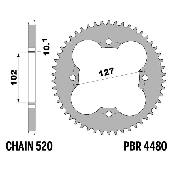 Corona PBR Z37 denti passo 520 in Acciaio Polaris Outlaw MXR 525 2008-2009