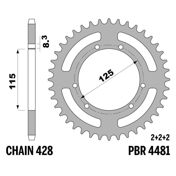 Corona PBR Z48 denti passo 428 in Ferro Yamaha DT125RE 2004-2006