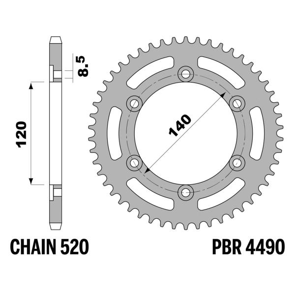 Corona PBR Z45 denti passo 520 in Acciaio Honda XR400R Dallara 2006-2010