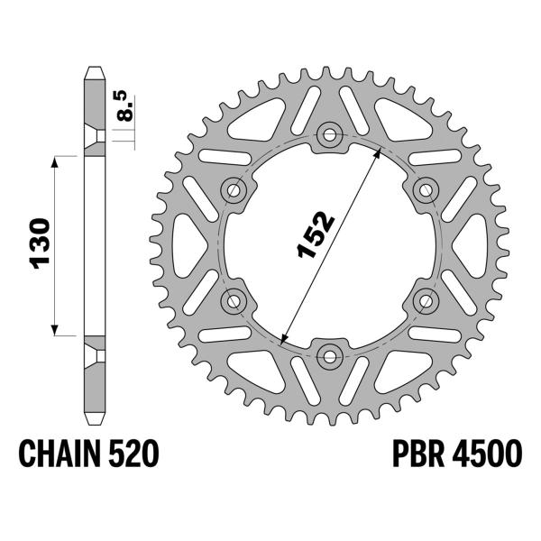 Corona PBR Z48 denti passo 520 in Ergal Aprilia 45 MXV 450 2009-2010