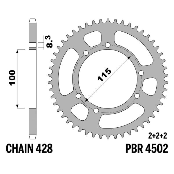 Corona PBR Z56 denti passo 428 in ergal nero Fantic Motor Caballero Competizione 50 2005-2009