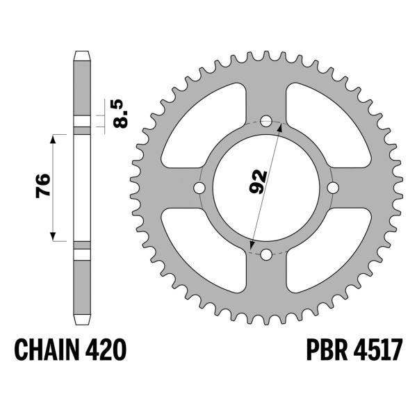Corona PBR Z35 denti passo 420 in Ergal Bucci Moto BR1R Pitbike 125 2006-2007