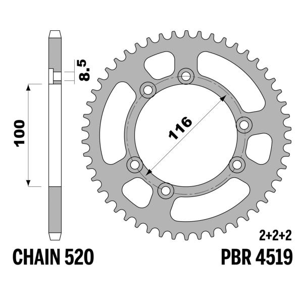 PBR Ergal rear sprocket Z44 teeth 520 size Bultaco Sherco 08 80 2005-2006