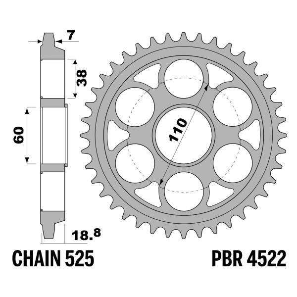 Corona PBR Z38 denti passo 525 in Ergal Duro Ducati 1198SP 2011
