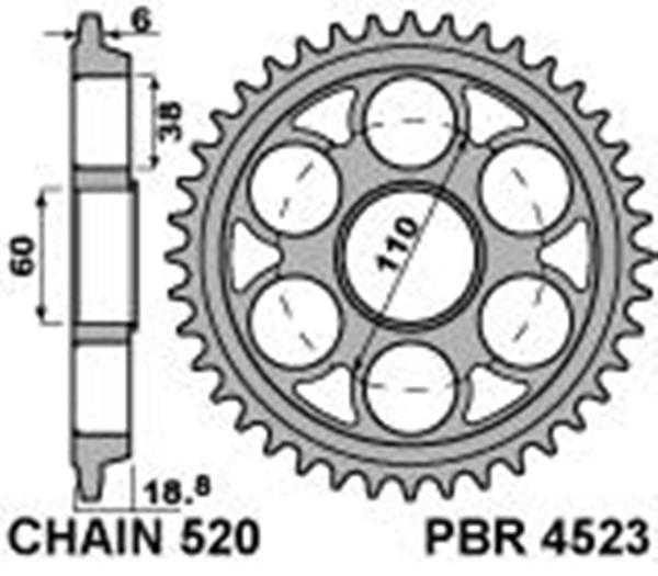 Corona PBR in ergal indurito passo 520 denti 38 per Ducati 1098 (Mod.520) 2007>2010