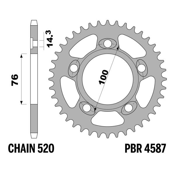 Corona PBR Z38 denti passo 520 in Ergal duro per cerchi OZ