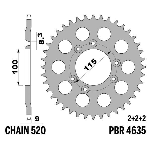PBR Ergal rear sprocket Z38 teeth 520 size Borile Multiuso 230 2013-2015