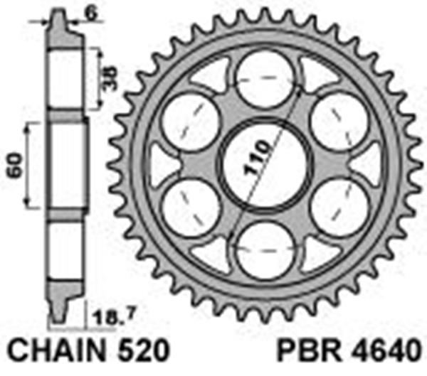 Corona PBR in ergal indurito passo 520 denti 39 per Ducati 1199 PANIGALE (520) 2012>2014