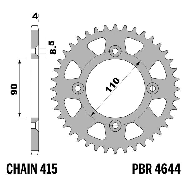 PBR Ergal rear sprocket Z42 teeth 415 size Husqvarna TC50 2018-2023