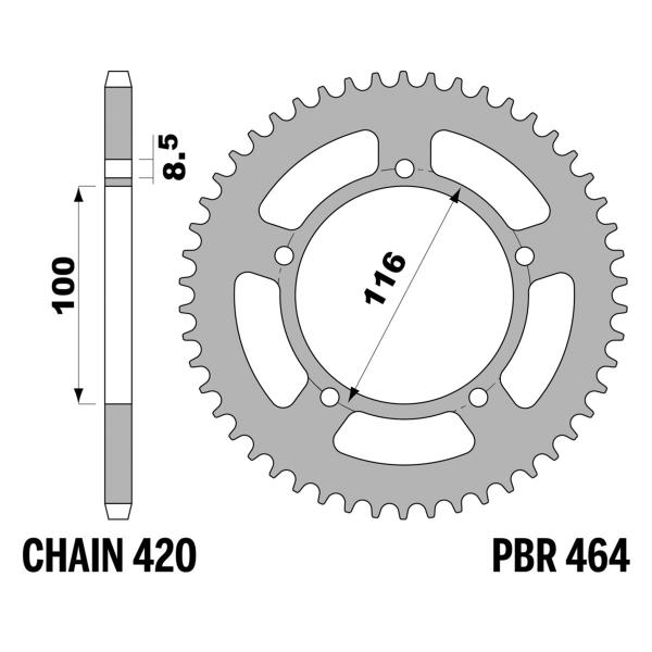 PBR Ergal rear sprocket Z44 teeth 420 size Kawasaki KX60 1983-2003