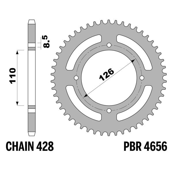 PBR Ergal rear sprocket Z44 teeth 428 size Kawasaki D-Tracker KLX125 2010-2014