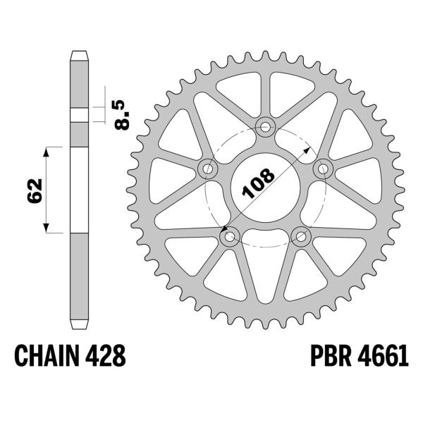 Corona PBR Z50 denti passo 428 in Ergal Valenti N01 50 2015-2017