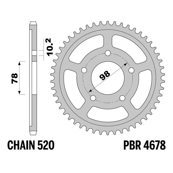 Corona PBR Z44 denti passo 520 in Ergal duro per cerchi OZ