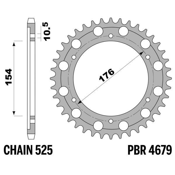 Corona PBR Z45 denti passo 525 in Acciaio Honda VFR800F Interceptor VTEC ABS 2014-2020