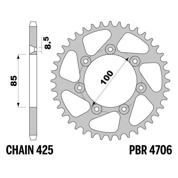 PBR Ergal rear sprocket Z52 teeth 425 size TM MX80