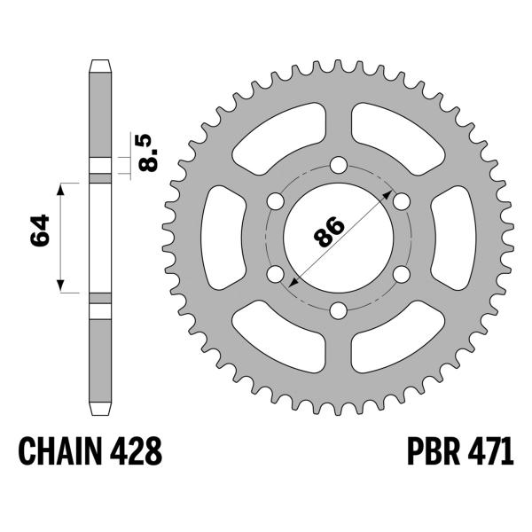 PBR Iron rear sprocket Z61 teeth 428 size Kawasaki KS175