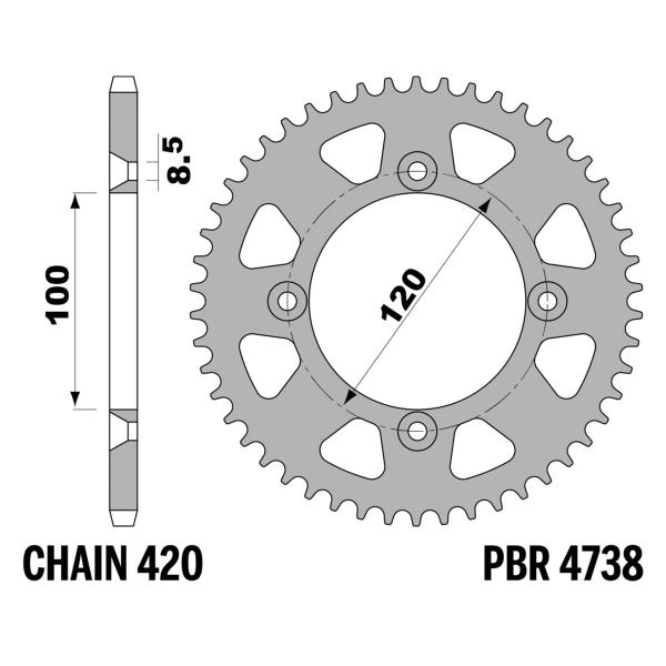 PBR Ergal rear sprocket Z46 teeth 420 size Yamaha YZ65 2018-2023