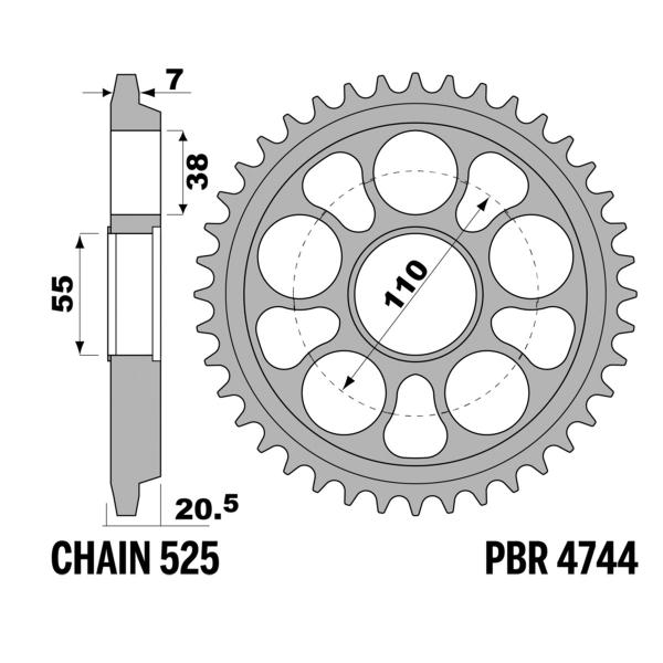 Corona PBR Z43 denti passo 525 in Acciaio Temperato Ducati Hypermotard 939 2016-2018