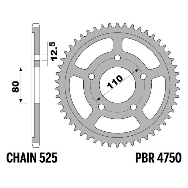 Corona PBR Z44 denti passo 525 in Acciaio Honda CRF1100L Africa Twin 2020-2024