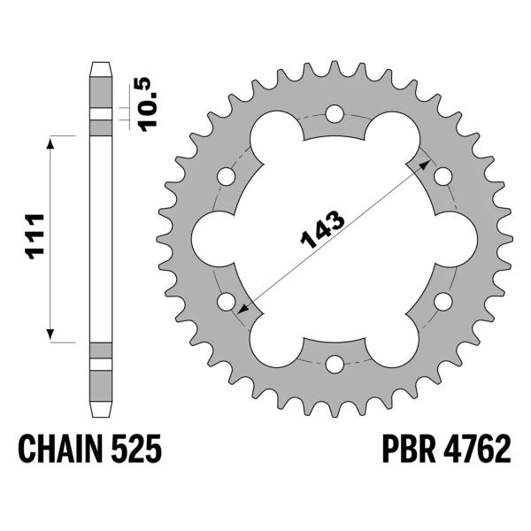 Corona PBR Z38 denti passo 525 in Acciaio Royal Enfield Continental 650 2020-2023